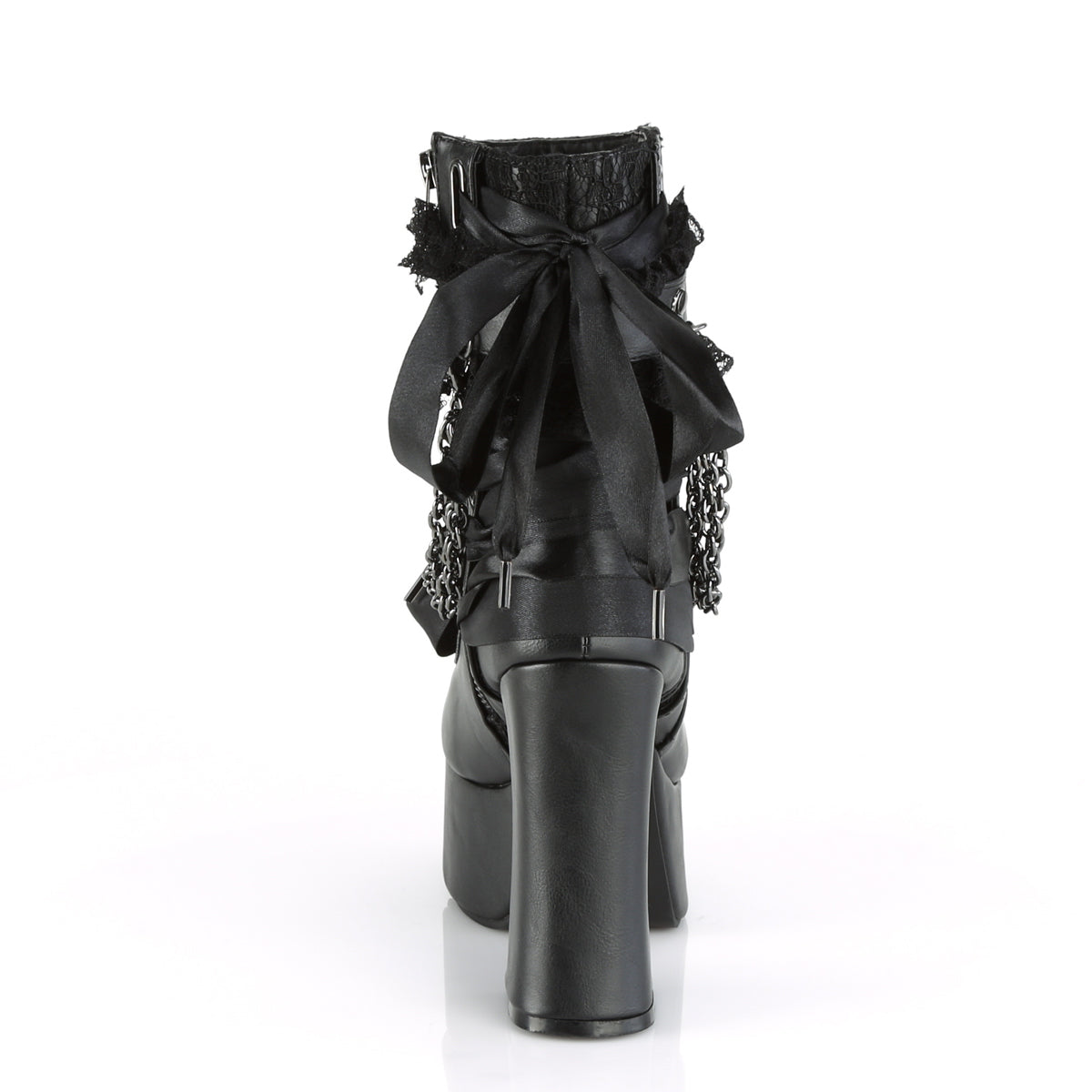 Demonia Cult Quality | "Charade-110" Boots - Black Vegan Leather-Lace Overlay