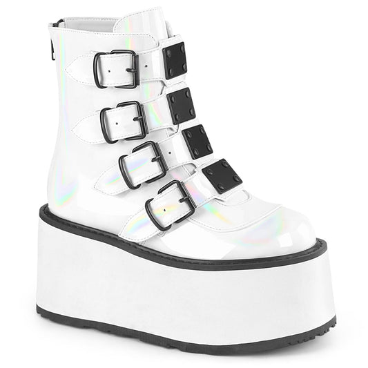 Demonia Cult Everyday | "Damned-105" Boots - White Holo Patent