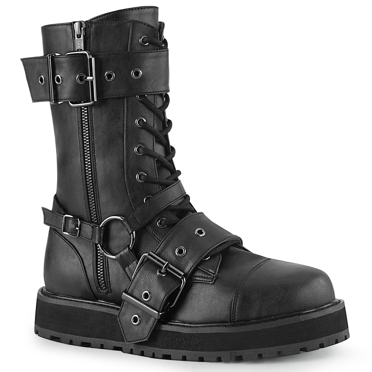 Demonia Cult Latest | "Valor-220" Platforms - Black Vegan Leather