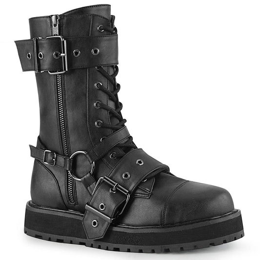 Demonia Cult Latest | "Valor-220" Platforms - Black Vegan Leather