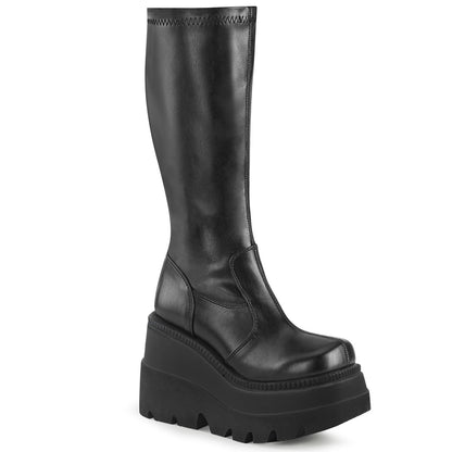 Demonia Cult Quality | "Shaker-65" Boots - Black Stretch Vegan Leather