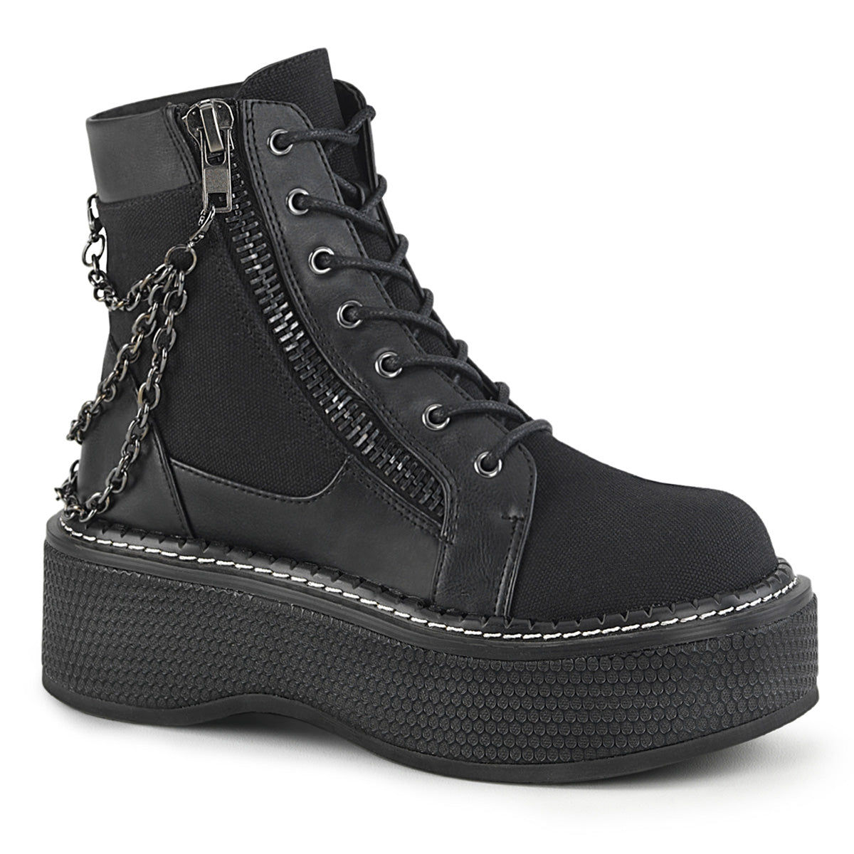 Demonia Cult Latest | "Emily-114" Boots - Black Canvas-Vegan Leather