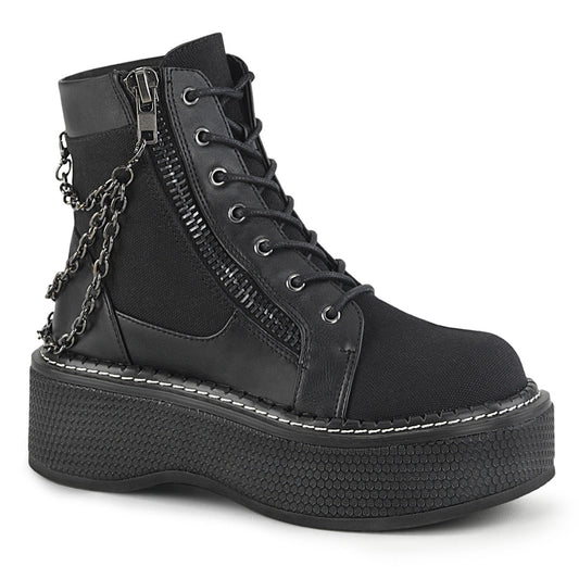 Demonia Cult Latest | "Emily-114" Boots - Black Canvas-Vegan Leather