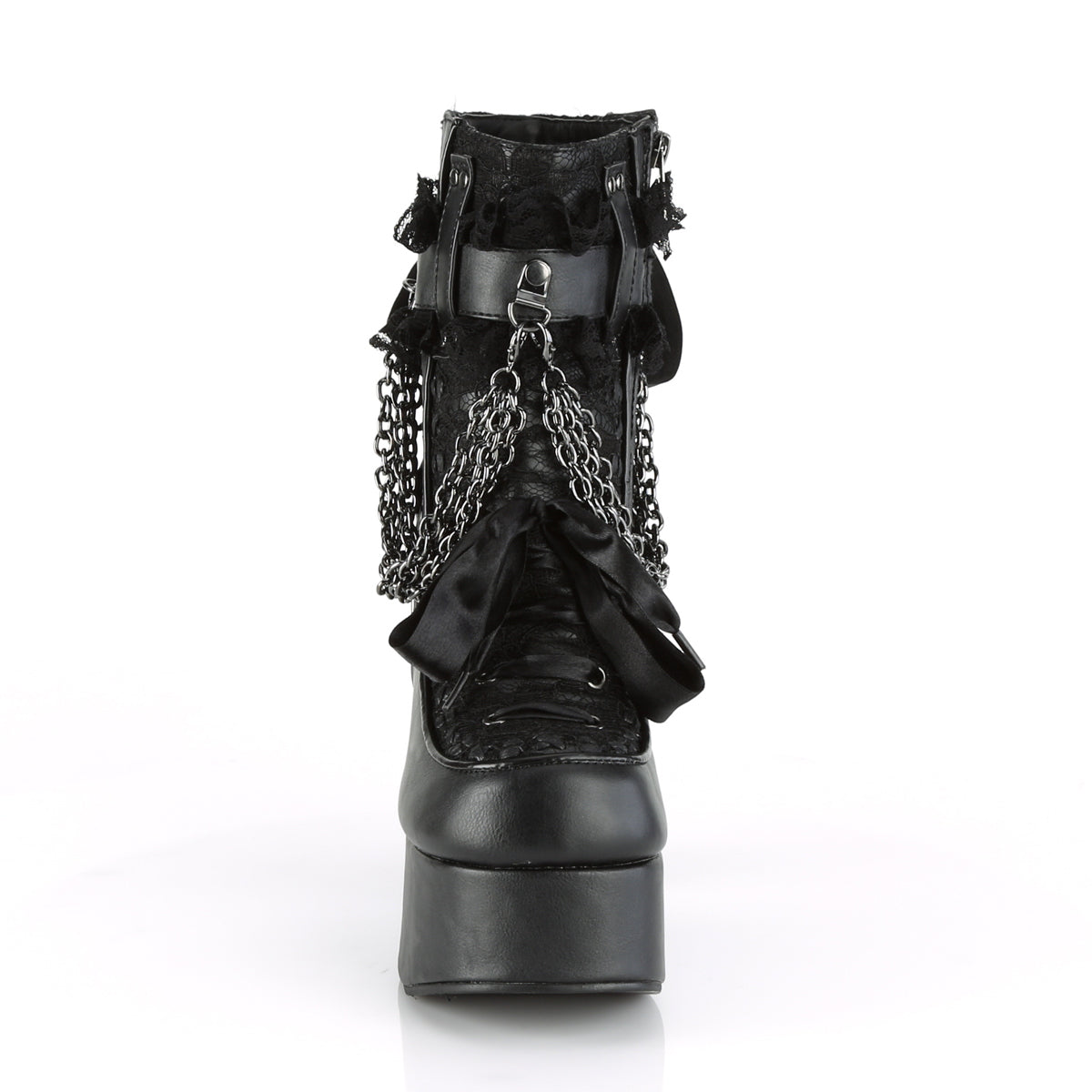 Demonia Cult Quality | "Charade-110" Boots - Black Vegan Leather-Lace Overlay