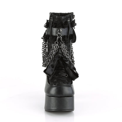 Demonia Cult Quality | "Charade-110" Boots - Black Vegan Leather-Lace Overlay