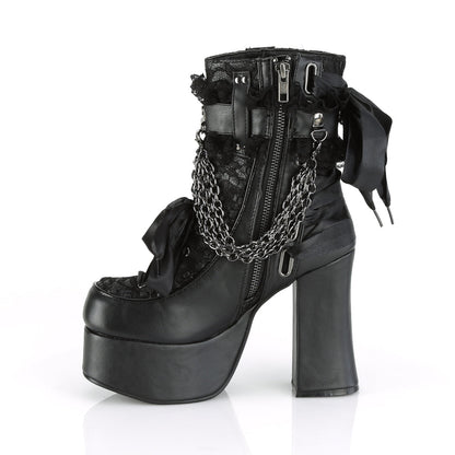 Demonia Cult Quality | "Charade-110" Boots - Black Vegan Leather-Lace Overlay