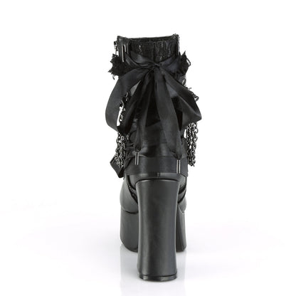 Demonia Cult Quality | "Charade-110" Boots - Black Vegan Leather-Lace Overlay