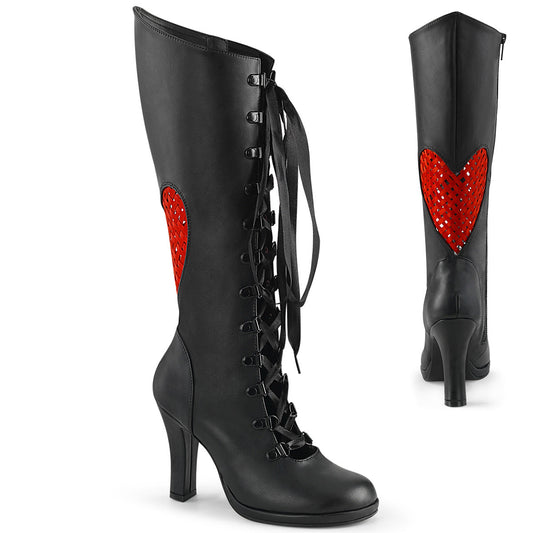Demonia Cult Great Value | "Glam-243" Boots - Black Vegan Leather- Red Satin