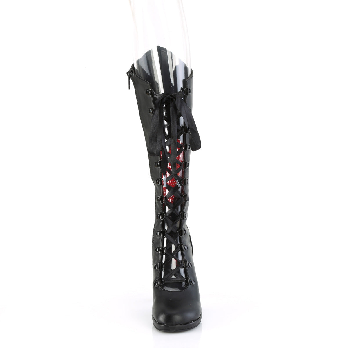 Demonia Cult Great Value | "Glam-243" Boots - Black Vegan Leather- Red Satin