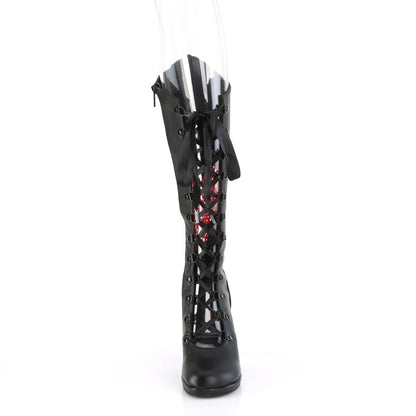 Demonia Cult Great Value | "Glam-243" Boots - Black Vegan Leather- Red Satin
