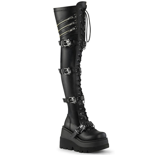 Demonia Cult Exclusive | "Shaker-420" Boots - Black Stretch Vegan Leather