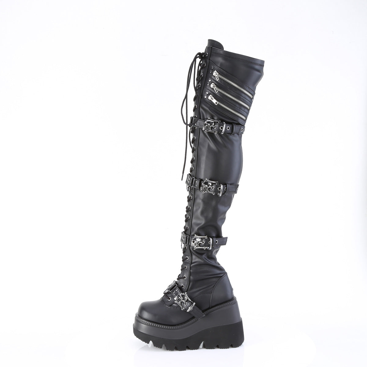 Demonia Cult Exclusive | "Shaker-420" Boots - Black Stretch Vegan Leather