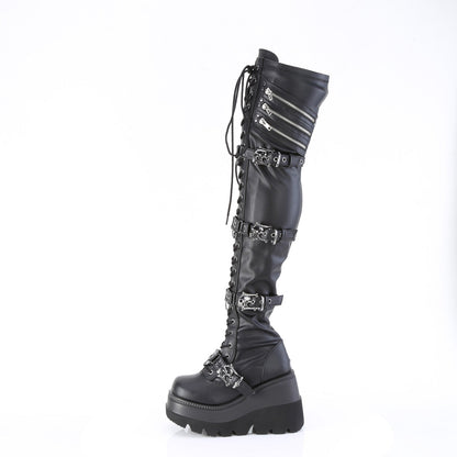 Demonia Cult Exclusive | "Shaker-420" Boots - Black Stretch Vegan Leather