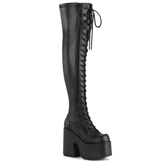 Demonia Cult Signature | "Camel-300" Boots - Black Stretch Vegan Leather