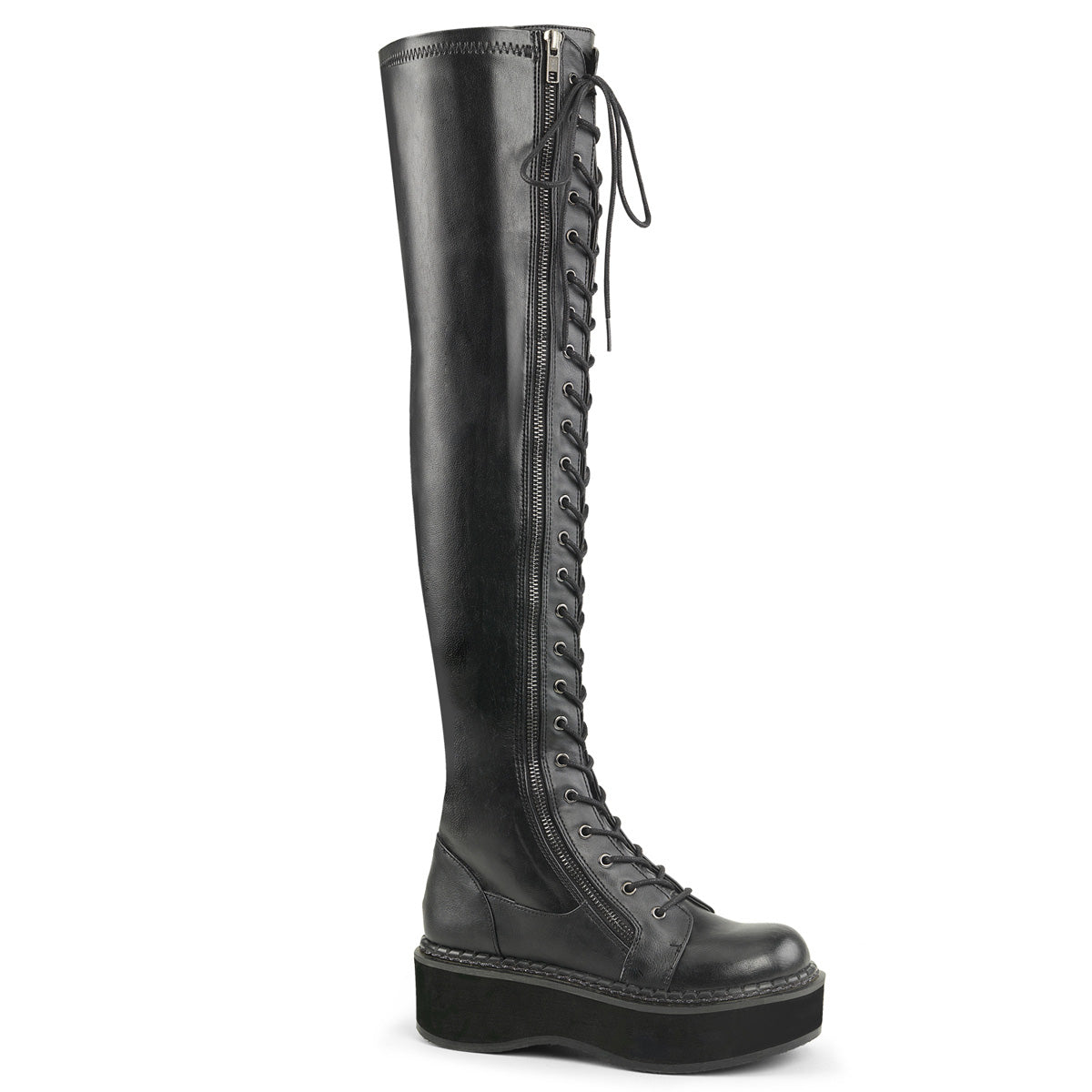 Demonia Cult Classic | "Emily-375" Boots - Black Stretch Vegan Leather