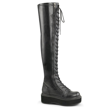 Demonia Cult Classic | "Emily-375" Boots - Black Stretch Vegan Leather