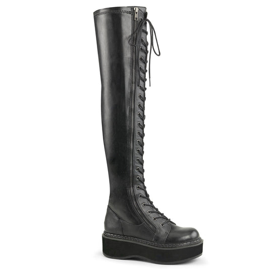 Demonia Cult Classic | "Emily-375" Boots - Black Stretch Vegan Leather