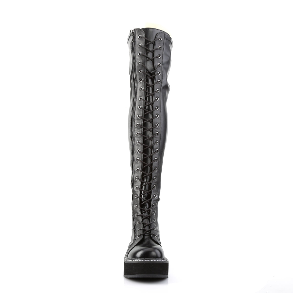 Demonia Cult Classic | "Emily-375" Boots - Black Stretch Vegan Leather