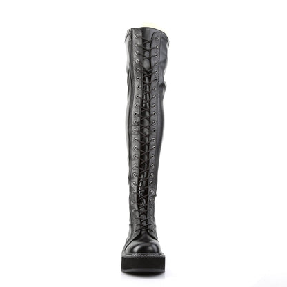 Demonia Cult Classic | "Emily-375" Boots - Black Stretch Vegan Leather