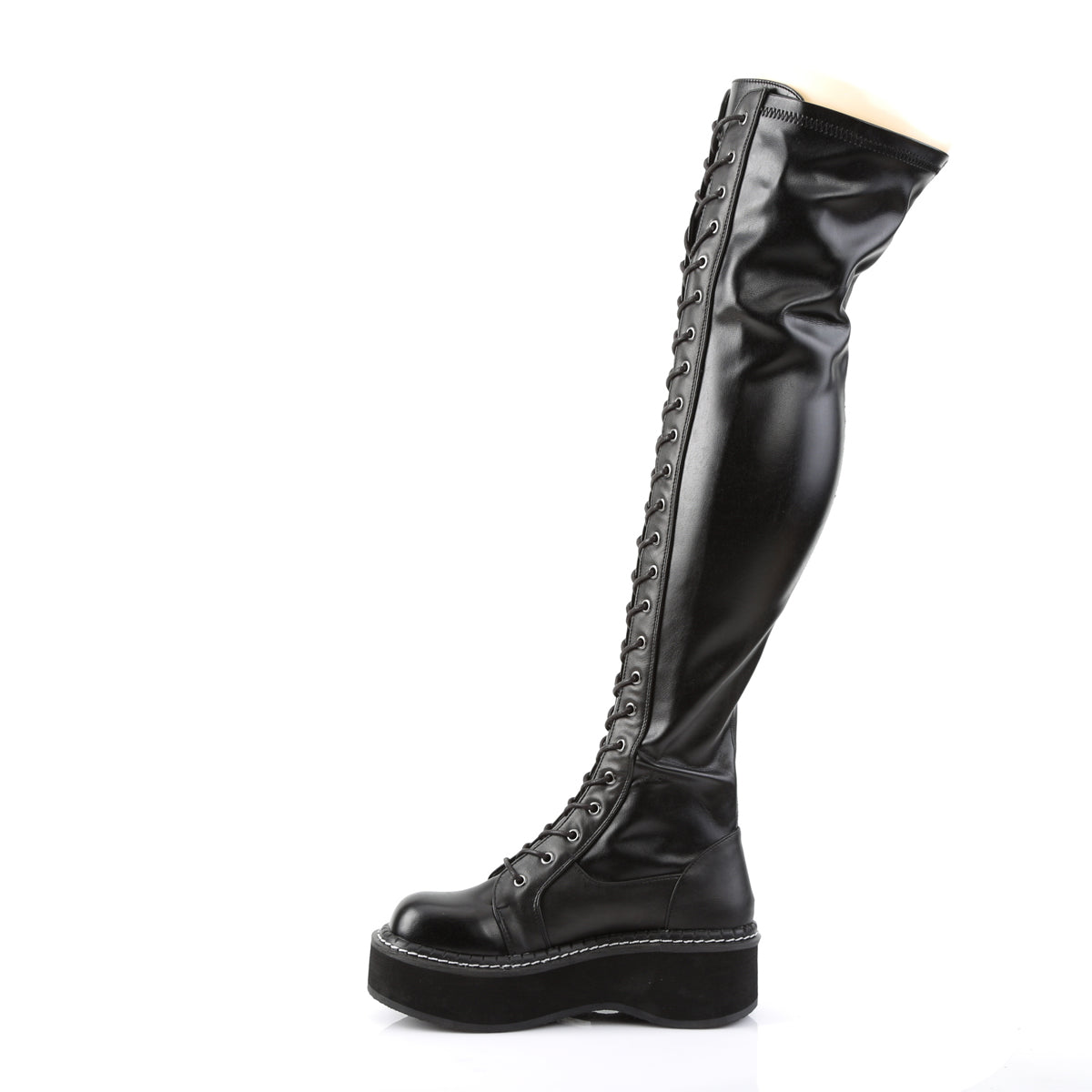 Demonia Cult Classic | "Emily-375" Boots - Black Stretch Vegan Leather