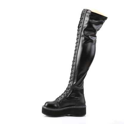 Demonia Cult Classic | "Emily-375" Boots - Black Stretch Vegan Leather