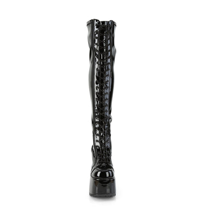 Demonia Cult Value | "Camel-300" Boots - Black Stretch Patent