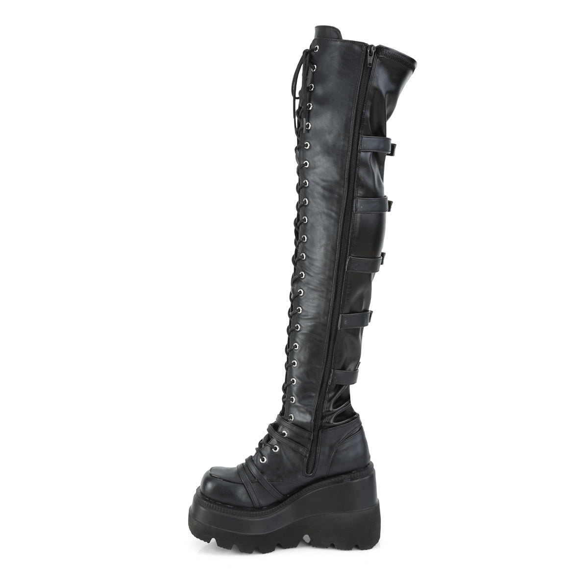 Demonia Cult Latest | "Shaker-350" Boots - Black Vegan Leather-Stretch