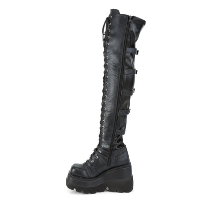 Demonia Cult Latest | "Shaker-350" Boots - Black Vegan Leather-Stretch