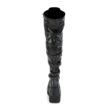 Demonia Cult Latest | "Shaker-350" Boots - Black Vegan Leather-Stretch