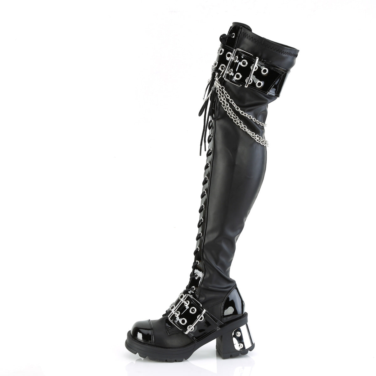 Demonia Cult Classic | "Bratty-304" Boots - Black Stretch Vegan Leather