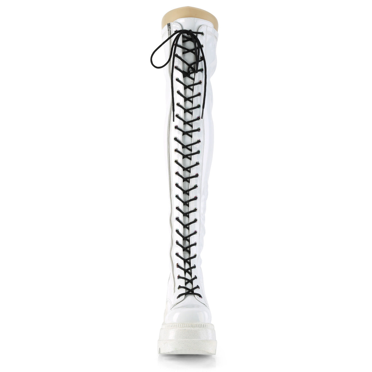 Demonia Cult Everyday | "Shaker-374" Boots - White Hologram Stretch Patent