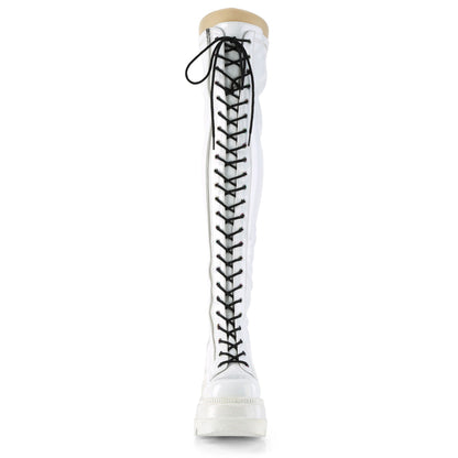 Demonia Cult Everyday | "Shaker-374" Boots - White Hologram Stretch Patent