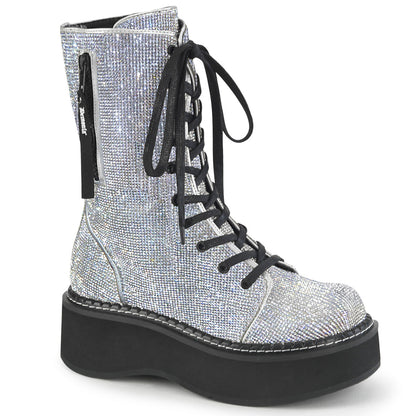 Demonia Cult Value | "Emily-362" Boots - Silver Vegan Leather-Rhinstone