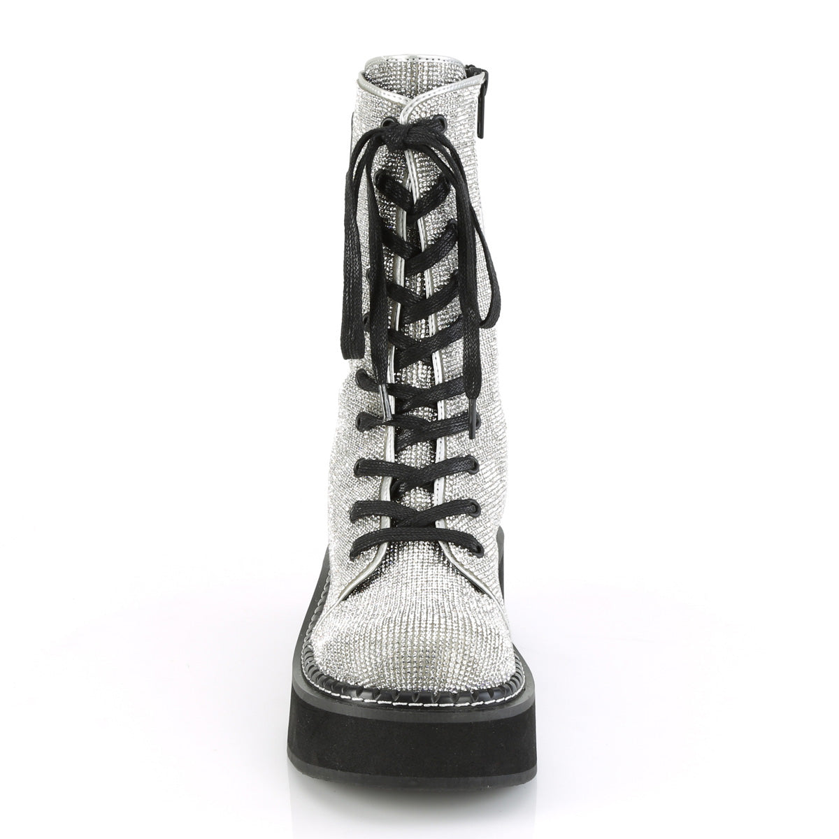 Demonia Cult Value | "Emily-362" Boots - Silver Vegan Leather-Rhinstone