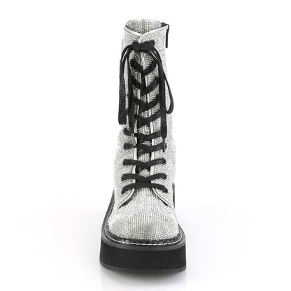 Demonia Cult Value | "Emily-362" Boots - Silver Vegan Leather-Rhinstone