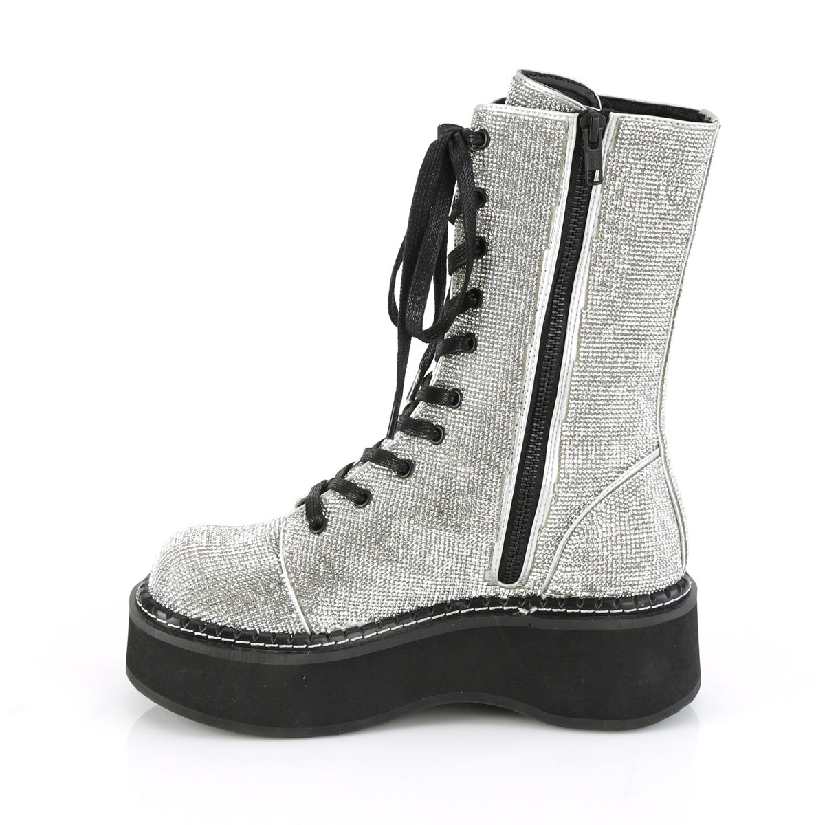 Demonia Cult Value | "Emily-362" Boots - Silver Vegan Leather-Rhinstone