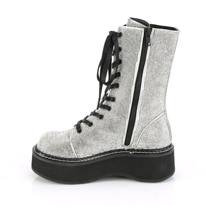 Demonia Cult Value | "Emily-362" Boots - Silver Vegan Leather-Rhinstone