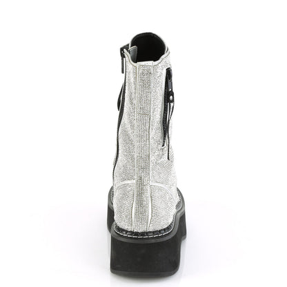 Demonia Cult Value | "Emily-362" Boots - Silver Vegan Leather-Rhinstone