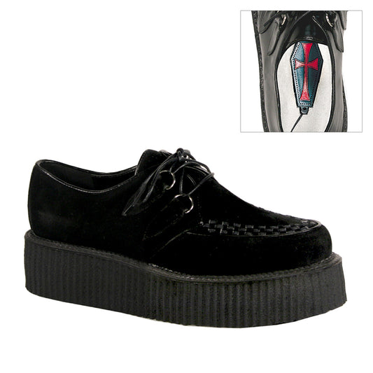 Demonia Cult Exclusive | "V-CREEPER-502S" Creepers - Black Vegan Suede