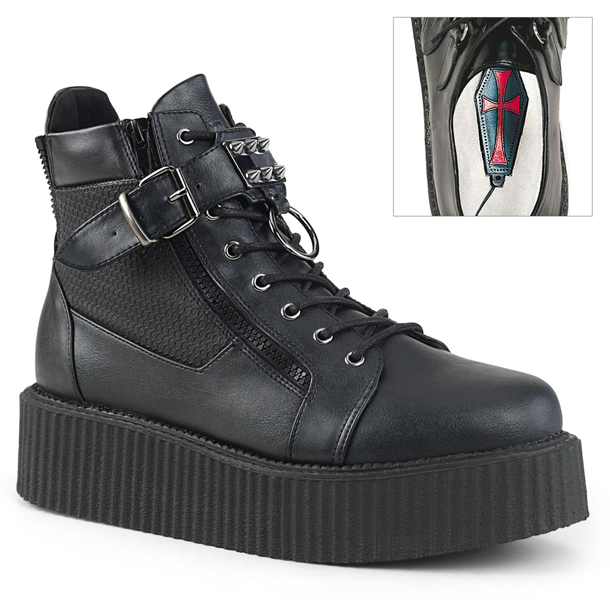 Demonia Cult Classic | "V-CREEPER-566" Creepers - Black Vegan Leather