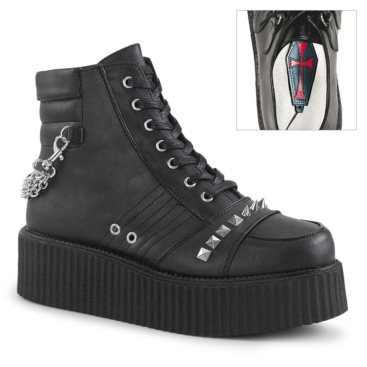 Demonia Cult Signature | "V-CREEPER-565" Creepers - Black Vegan Leather
