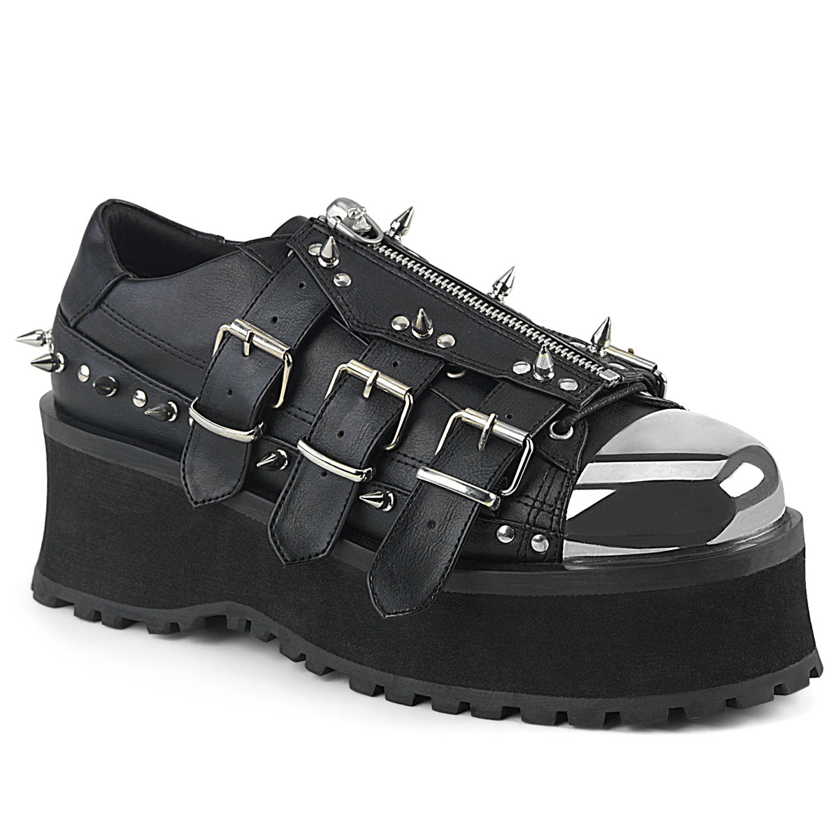 Demonia Cult Everyday | "Gravedigger-03" Platforms - Black Vegan Leather