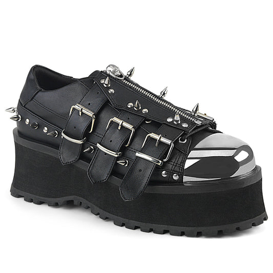 Demonia Cult Everyday | "Gravedigger-03" Platforms - Black Vegan Leather