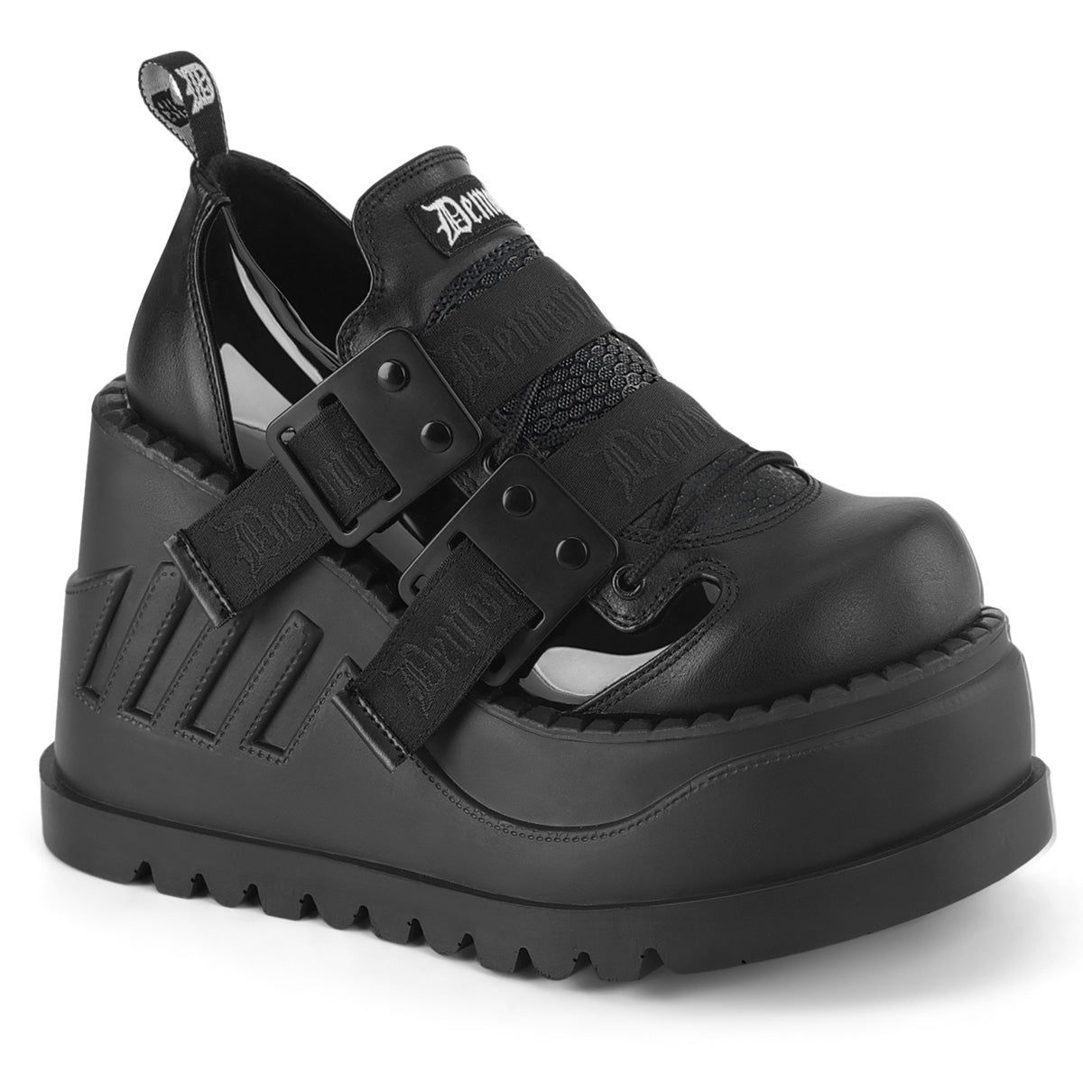 Demonia Cult Latest | "Stomp-28" Platforms - Black Patent-Vegan Leather