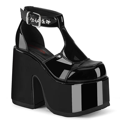 Demonia Cult Latest | "Camel-103" Sandals - Black Patent