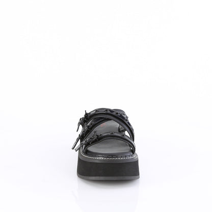 Demonia Cult Latest | "Emily-07" Sandals - Black Vegan Leather-Holo Patent