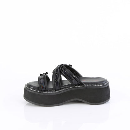 Demonia Cult Latest | "Emily-07" Sandals - Black Vegan Leather-Holo Patent
