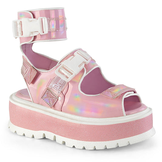 Demonia Cult Classic | "Slacker-15B" Sandals - Baby Pink Holo Patent