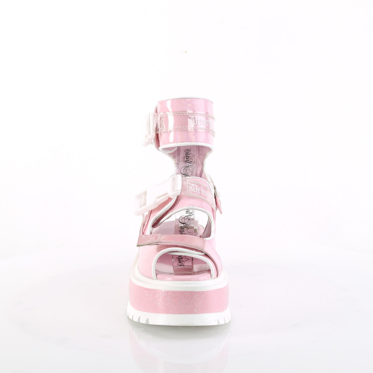 Demonia Cult Classic | "Slacker-15B" Sandals - Baby Pink Holo Patent