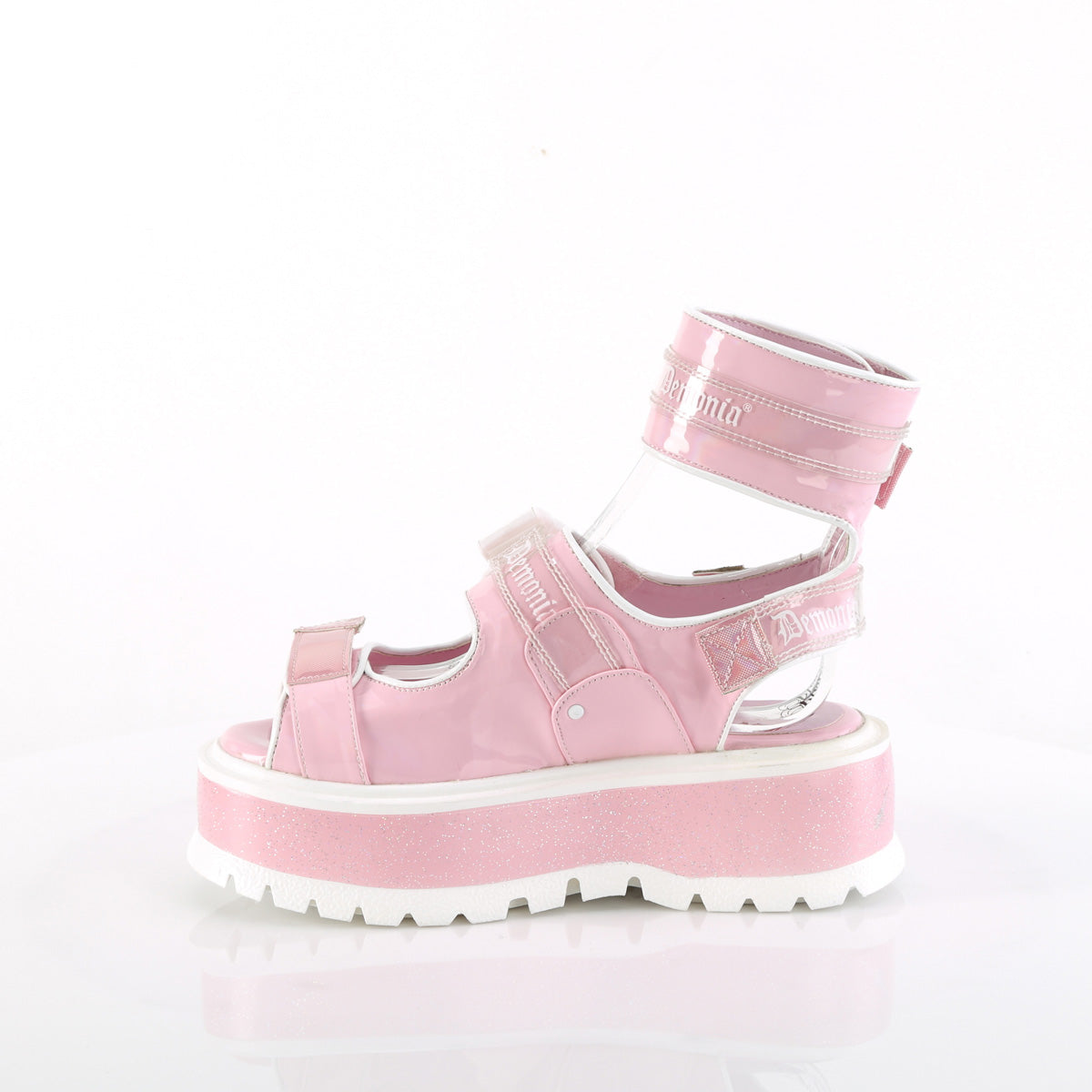Demonia Cult Classic | "Slacker-15B" Sandals - Baby Pink Holo Patent